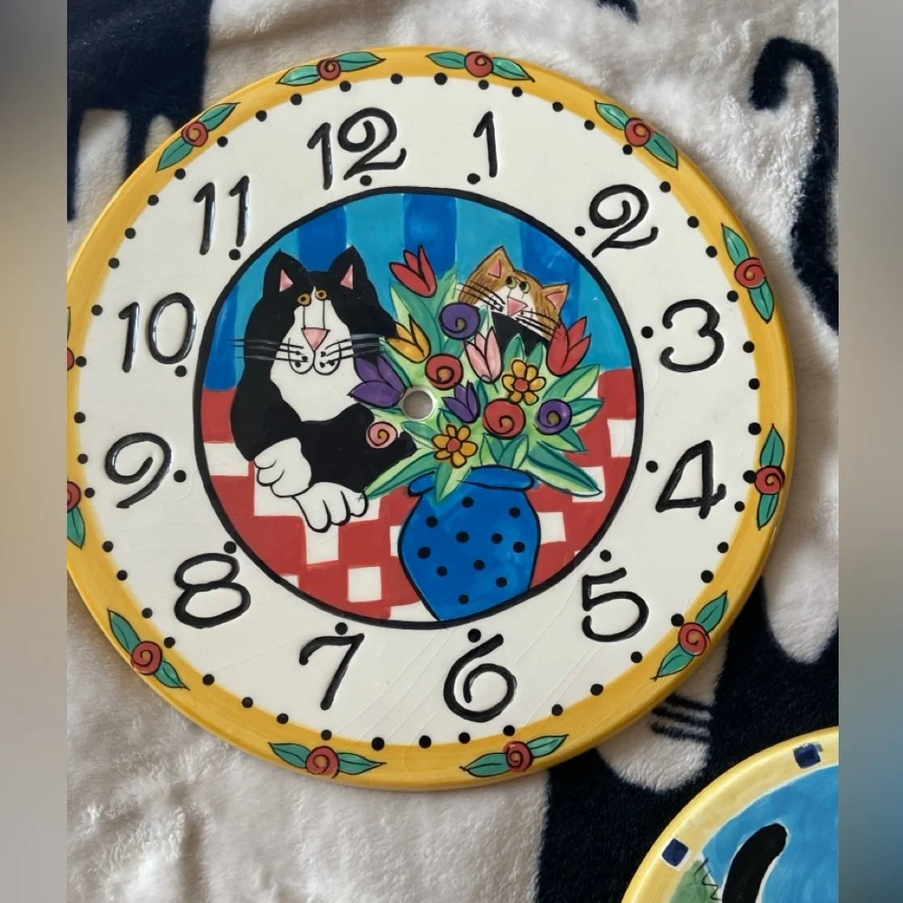 Playful Black Cats and flowers and a Gardening Pail ceramic